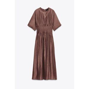 ZARA PLEATED WAIST KNIT DRESS WITH MATCHING DETAIL